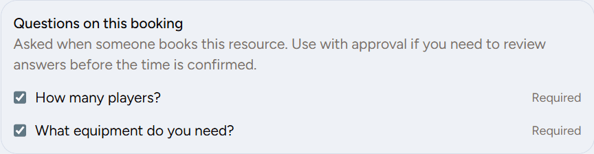 HoldATime resource editor with booking questions attached to one resource