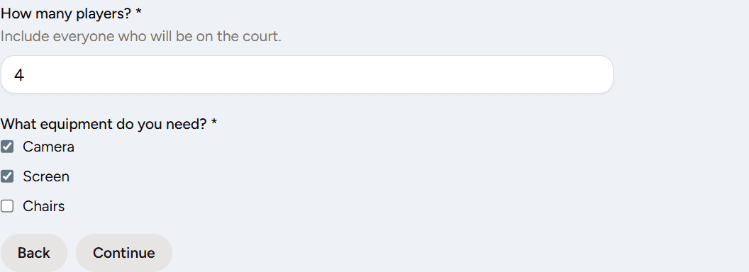 HoldATime booking wizard Questions step with required answers before review