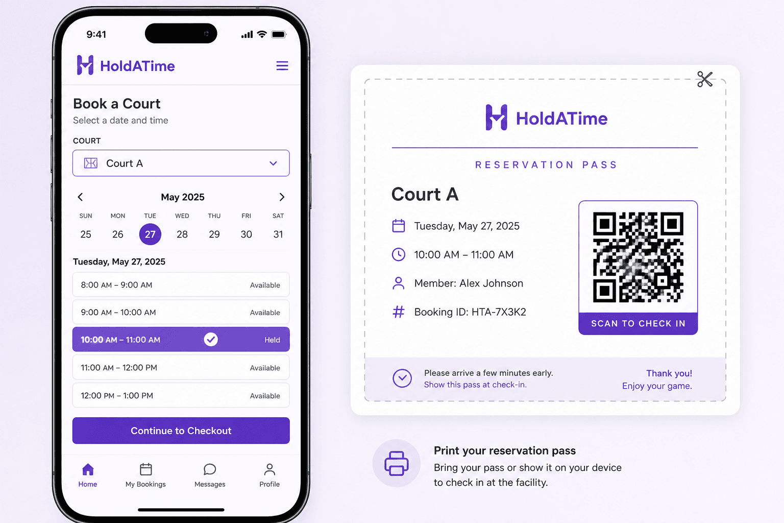 Member booking calendar after paying an amenity reservation fee at Stripe Checkout