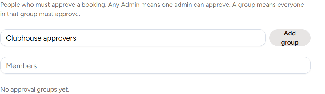 HoldATime Approval groups page with a named group and its members