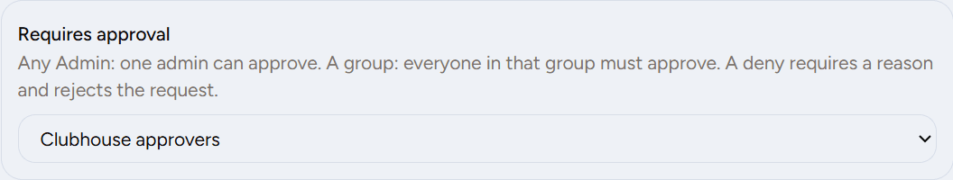 HoldATime resource editor Requires approval set to a named approval group